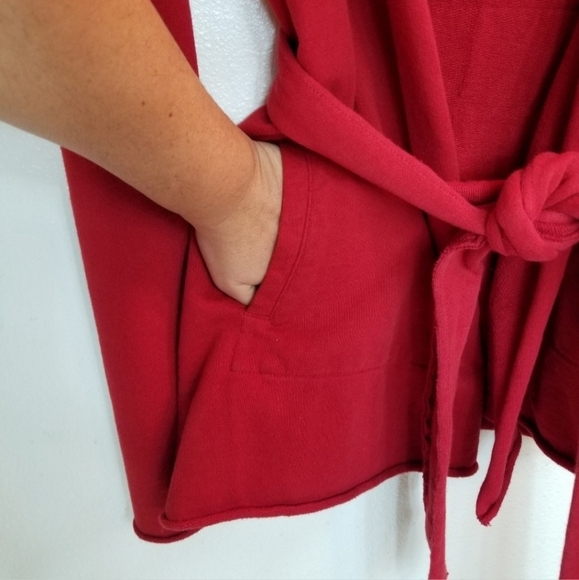 Lucky Brand Red Hooded Sweatshirt Cardigan 100% Cotton Women's Small S Tie Front - Picture 4 of 6